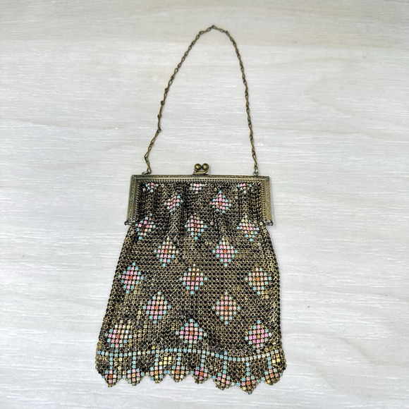 Whiting & Davis Mesh Bags Purse Enamel Evening Bag Handbag Art Deco Flapper - Picture 1 of 13